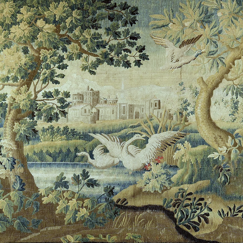 Romantic English tapestry wall covering detail